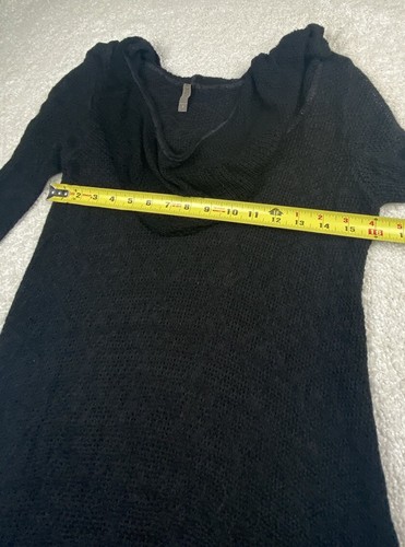 XCVI Sweater Womens S Black Cowl Neck Hood Fringe Long Tunic Asymmetric - 第 7/9 張圖片