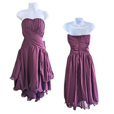 NWT TS COUTURE Strapless Grape Pleated Chiffon Fairy Ruffle Tea Prom Dress Sz 8