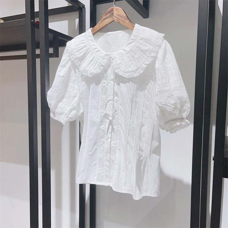 Doen Womens June Pleated Short Sleeves White Salt Cotton Blouse Tunic Top Size M - Image 3 of 4