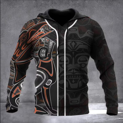 Pacific Northwest Coast Wolf And Raven Native Canadian 3D HOODIE Best Price