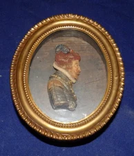 Antique Wax Bas Relief Portrait Of a noble man armor, jewelery rubi pearls
