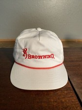 Rare Vintage Browning Snap Back Cap White Work Hat Fishing Hunting Red Rope Hat