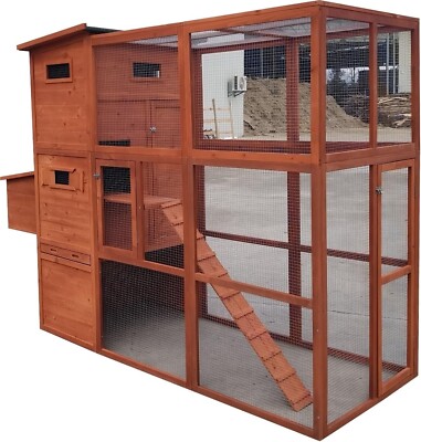 90.6'' Large Backyard Wood Chicken Coop Hen House Nesting Box& Run& Cleaning Trap