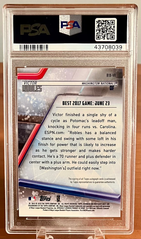 2018 Bowman's Best VICTOR ROBLES Rookie RC Gold Refractor Auto #'d /50 PSA 10 - Image 2 of 2