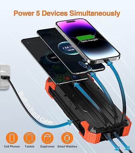 42800mAh Power Bank with Built-in 4 Cables and Thermometer in Orange