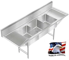 3 COMPARTMENT (CUSTOM) HEAVY DUTY 14GA 105-3/4"X30" STAINLESS STEEL MADE IN USA