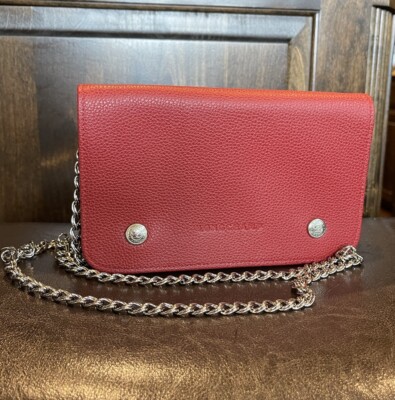Longchamp Double Snap Wallet on a Chain Vermilion NWT | eBay