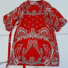 RIVER ISLAND Dress 10 Red Womens 3/4 Sleeve Knee Length Patterned Belt