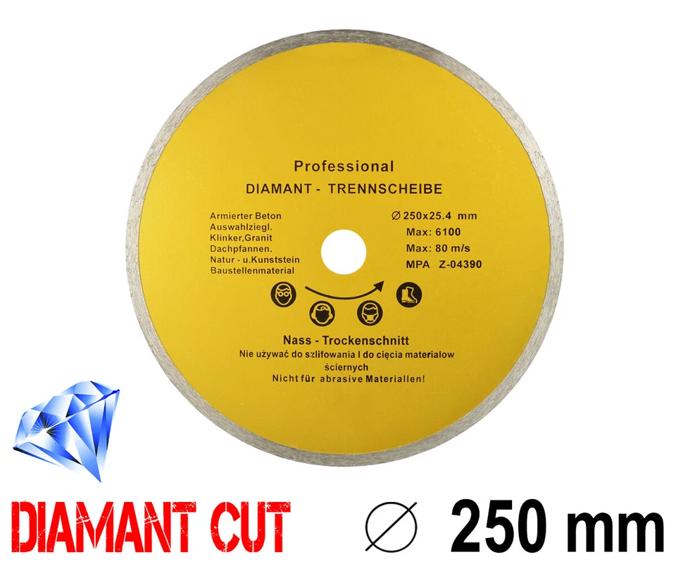 Diamanttrennscheibe Diamantscheibe Fliesen Granit Nass Schneider Ø 250 x 25.4 mm