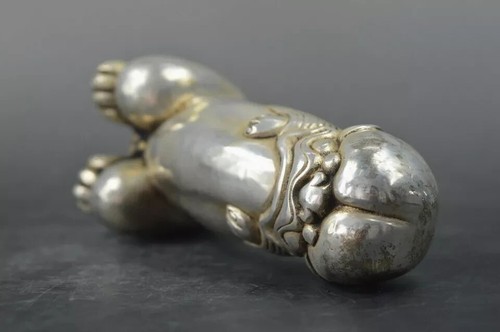 Beast carved Tibet silver carved guard Foo Dogs Lion male statues - Picture 7 of 10