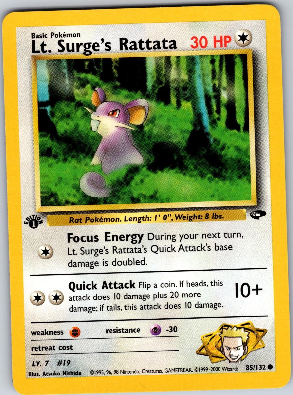 Lt. Surge's Rattata 85/132 Common Gym Challenge Pokemon 1st Edition Near Mint