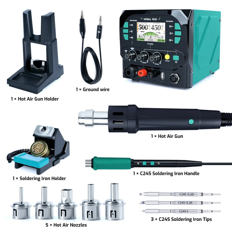 Estación de retrabajo de aire caliente YIHUA 983D BGA soplador desoldadura C245 soldadura alimentación de CC Foto 2 de 4