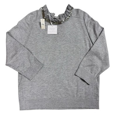 RSVP by Talbots Jewel Ruffle Mock Neck Tie Back Sweater Gray Cashmere Blend XL