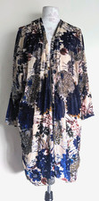 ZARA Velvet Devore Kimono Blue Floral Jacket Duster Coat M Oversize Boho Hippie