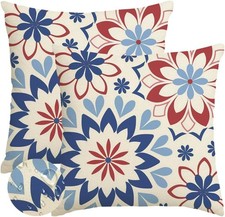Outdoor Pillow Covers 18x18 Inch Set of 2 Waterproof Dark Blue  Red Dahlia