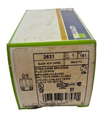 LEVITON 2631 BLACK 2 POLES 3 WIRE GROUNDING PLUG LOCKING