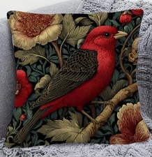 Beautiful Red Bird William Morris Inspired Cushion Cover 45X45cm Soft Touch New
