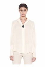 THEYSKENS THEORY White Sheer Split Collar Hi-Lo Tunic Hem Button-Up Size M