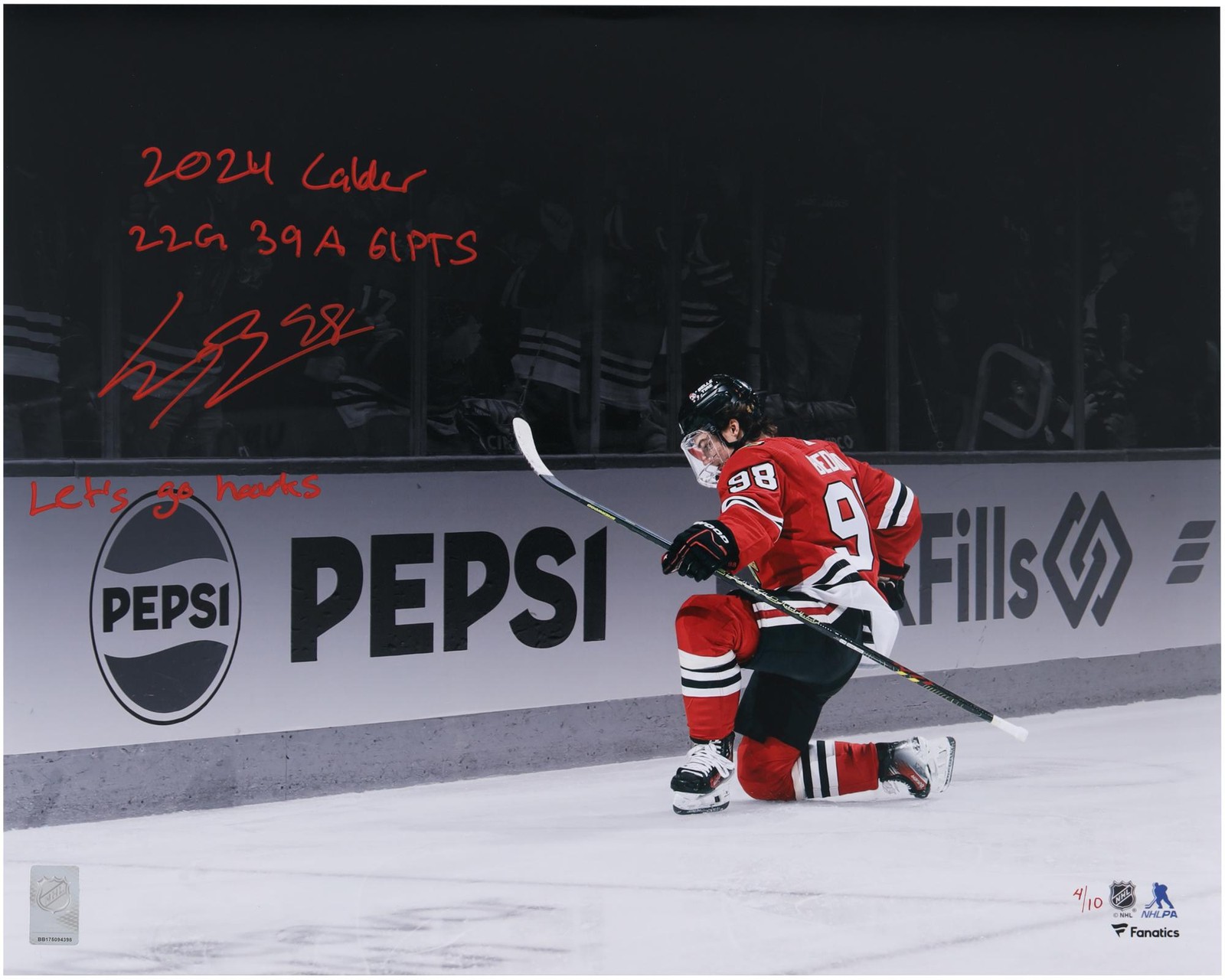 Connor Bedard Autographed Signed Chicago Blackhawks Blackhawks 16x20 Celebration Spotlight Photo w/Insc - LE 10 