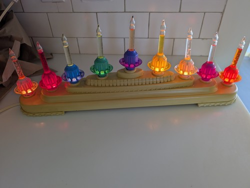 Vintage Christopher Radko Shiny Brite Flicker 9 Light Candolier Multi Color