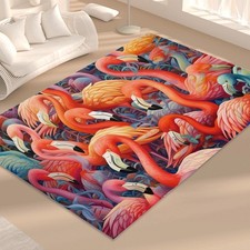 Flamingo Party Print Foldable Rectangular Floor Mat Rugs Anti-Skid Carpet