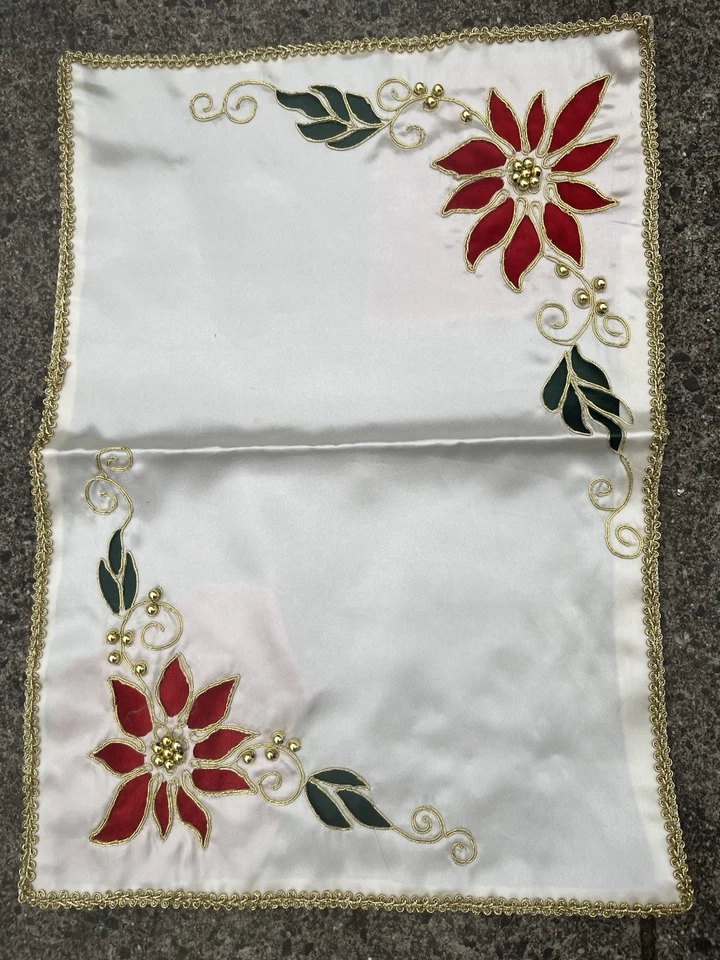 Impresionante Sedoso Corredor de Navidad y Juego de 4 Manteles Individuales Patrón de Pascua Borde Dorado Foto 2 de 4