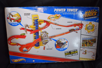 Hot Wheels Power Tower Track Set w Wall Tracks Motorized Elevator