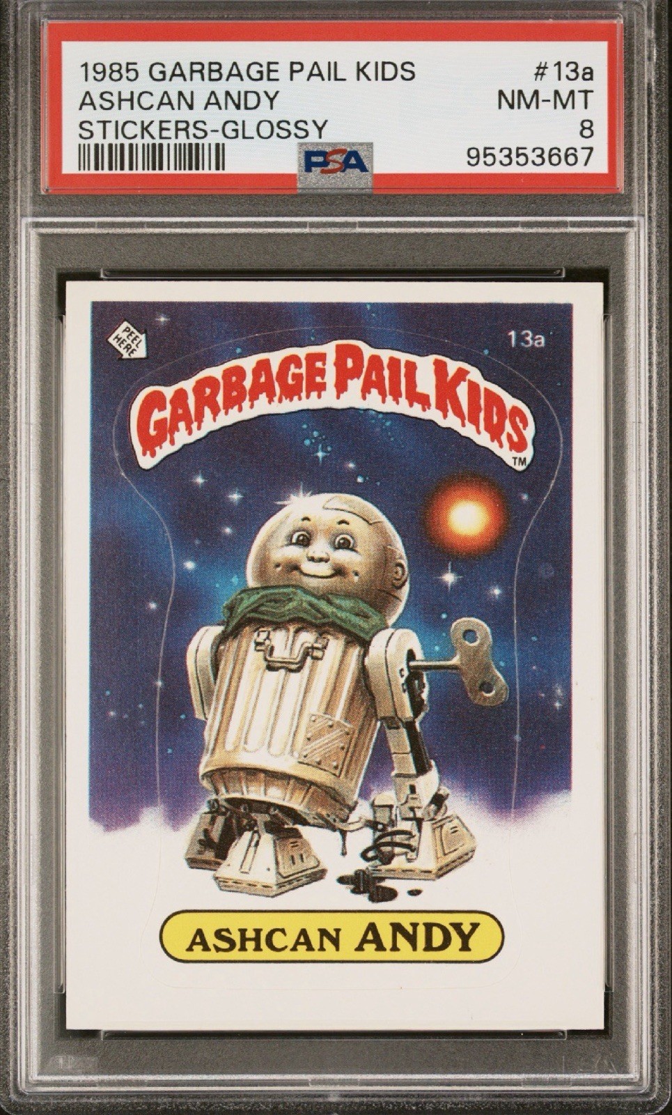 1985 Garbage Pail Kids Ashcan Andy 13a GLOSSY PSA 8 OS1 GPK Series 1 R2D2 Pop 64 view 1