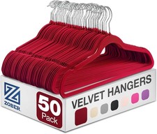 50 Pack Velvet Non-Slip Hangers with 360 Chrome Hooks in Burgundy