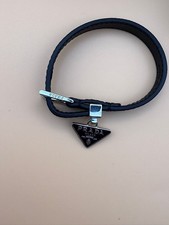 Prada Milano Triangle Logo Charm Leather Bracelet Black With Original Box