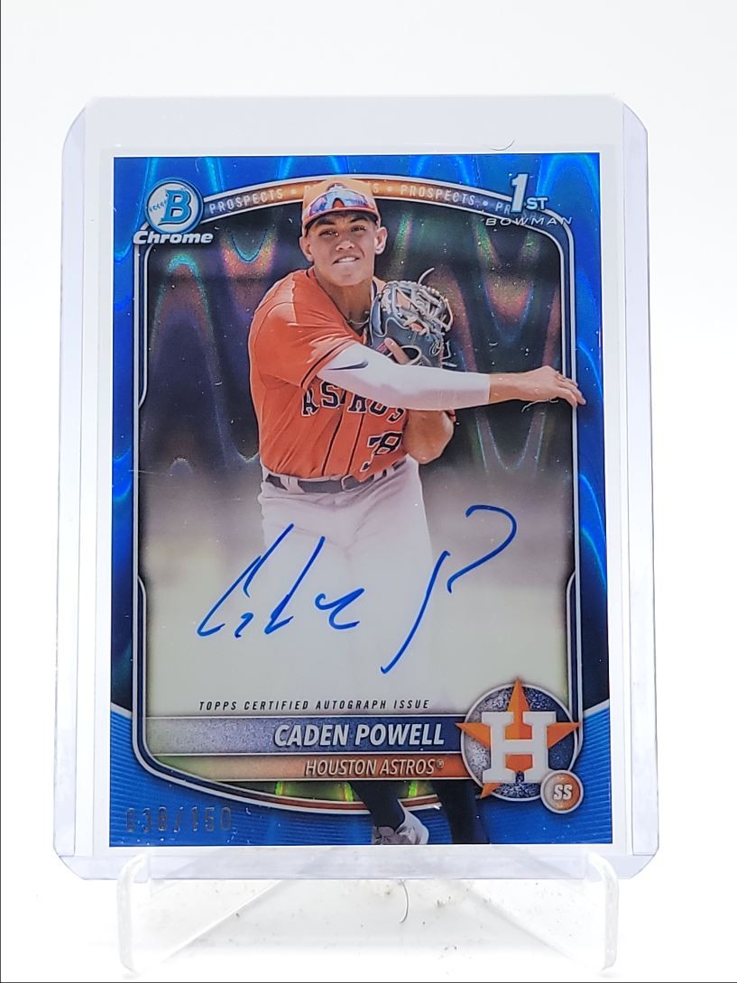 CADEN POWELL 2025 BOWMAN CHROME 1ST BLUE RAYWAVE REFRACTOR AUTO /150 Q5858