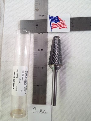 1 NEW HTC 1/4'' SHANK CARBIDE BURR SL-7. DOUBLE CUT. CONE RADIUS END. 70443 (G86)