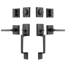 Double Door Handleset with Lever - Matte Black Dummy Lock Set for Front or Of...