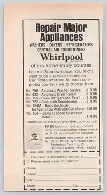 Whirlpool Appliance Repair Courses Home Study 1974 Vintage Print Ad