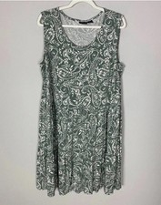 Tahari Paisley Tiered Midi Dress Sleeveless Stretchy Womens 2X Green Casual