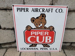 Piper Cub Aircraft Porcelain Enameled Sign 12”x12” Lockhaven PA Penn Ande Rooney