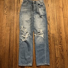Cello Women’s Jeans Size 3 Blue High Rise Distressed Medium Wash Straight Leg