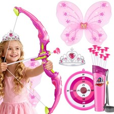 Pink Bow and Arrow Set for Girls, Light Up Archery Set with 10 Suction Cup Ar...