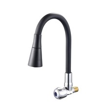 Black Wall Mount Kitchen Faucet Single Cold 360 Swivel Zinc Alloy G1/2