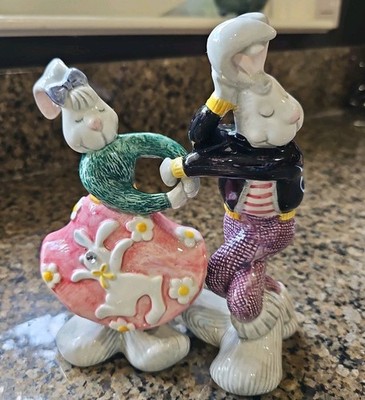Vtg Anthropomorphic Lr Fitz Floyd Sock Hop Dancing Rabbit Salt & Pepper Shakers