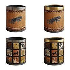 Open Top Trash Can Waste Bin PU Leather Container Paper Basket 10 L Household