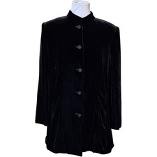 Kate Hill Woman Velvet Tunic Jacket Women 16W Black Silk Blend Mandarin Collar