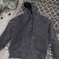Carhartt Gray Hooded Distressed Heavyweight Lined Work Jacket Men's M Zip