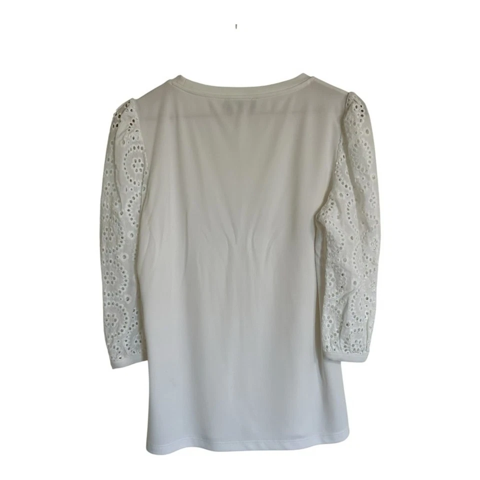 Karl Lagerfield White Lace Sleeve Top M - Image 4 of 4
