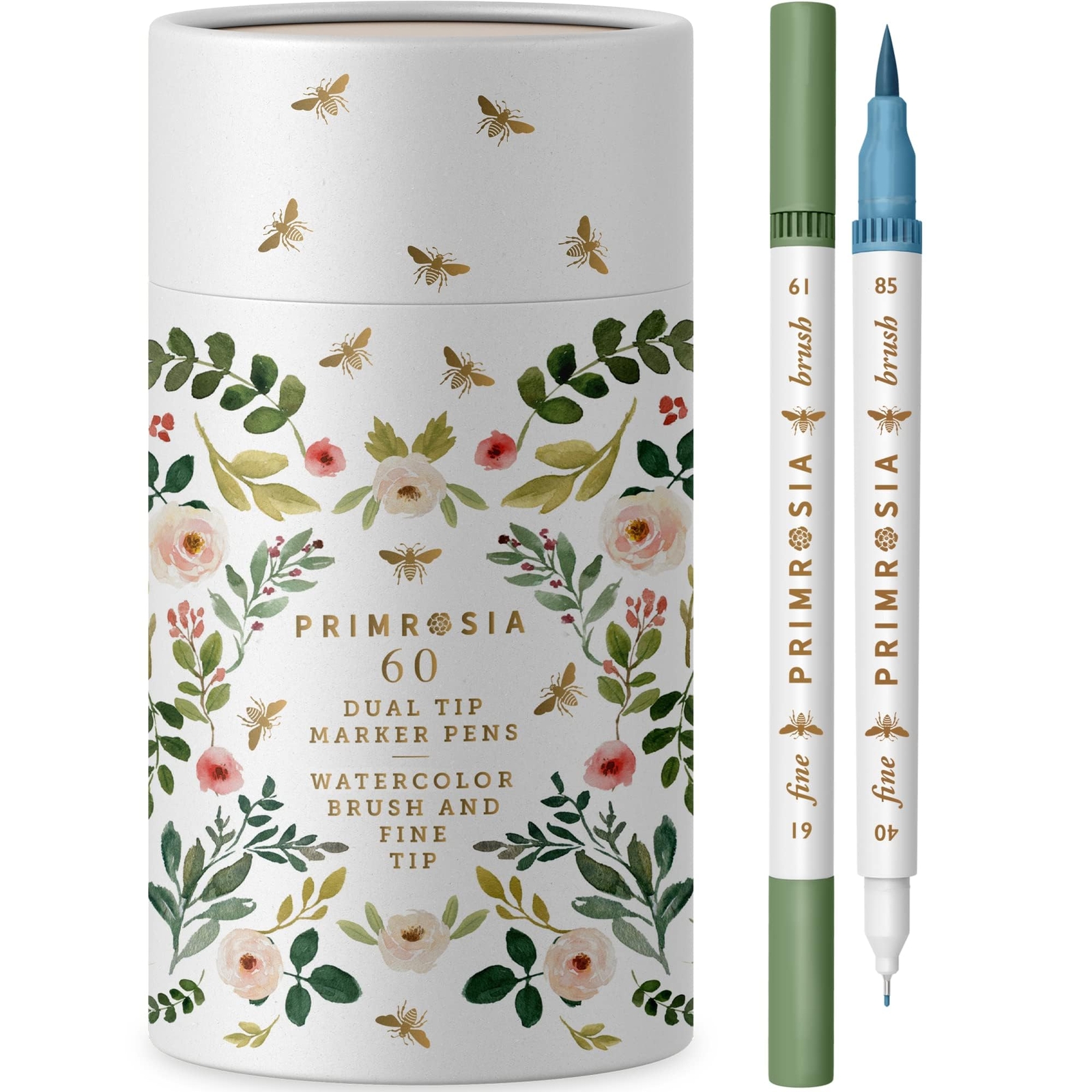 60 Dual Tip Marker Pens, Fineliner and Watercolor Brush Pens for Art Sketchin...