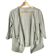 Ann Taylor LOFT Light Gray Half Sleeve Drape Front Cardigan Sweater S