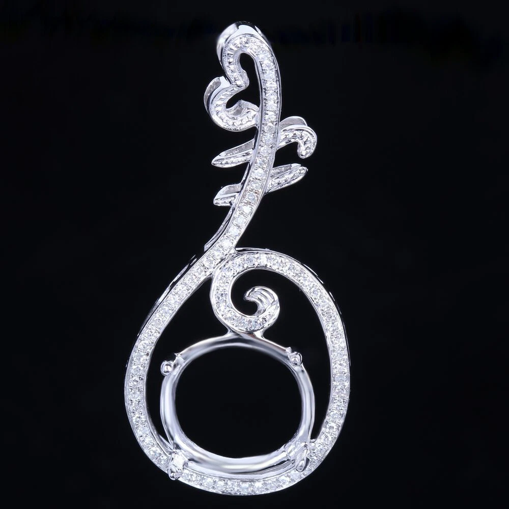 12x10mm Oval Semi Mount Natural SI Diamond Pendant Setting Solid 10K White Gold
