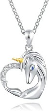 925 Sterling Silver Unicorn Gifts Heart Pendant Necklace Jewelry for Girls Women
