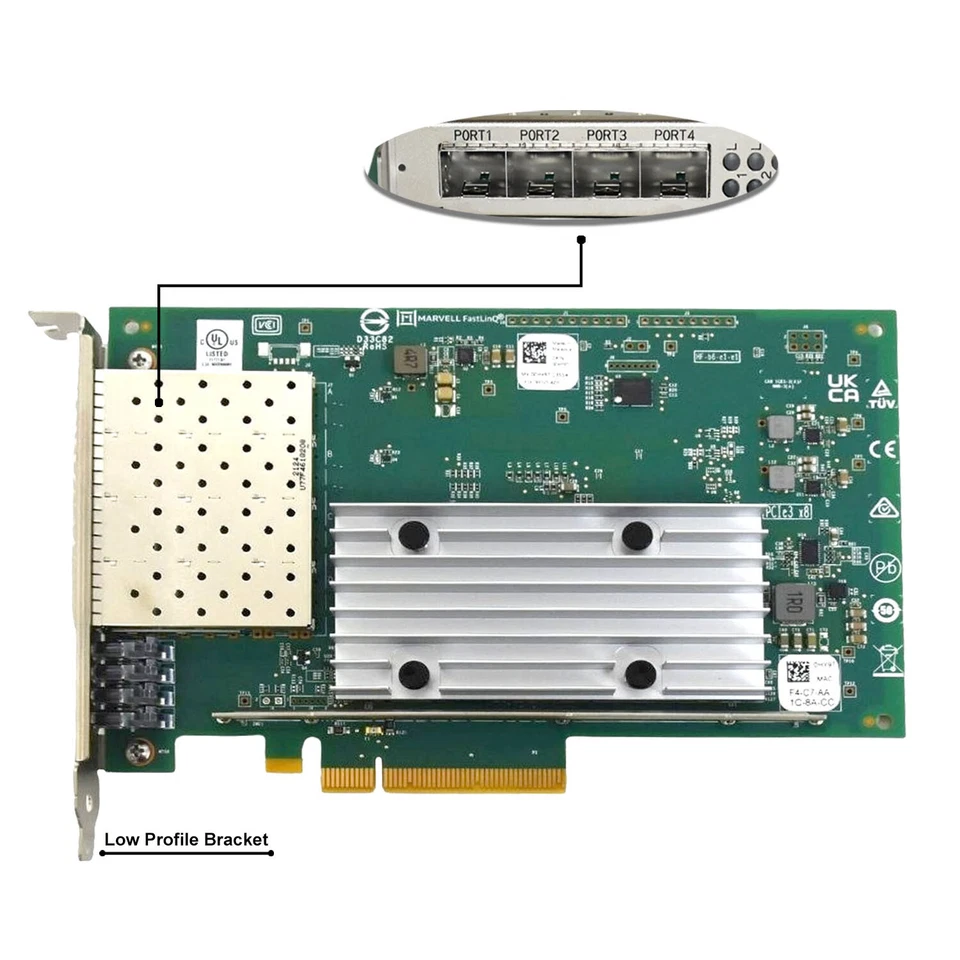 Dell QLogic FastLinQ 41164 Quad-Port 10GbE SFP+ PCIe Network Adapter CNA 0HY9T - Image 2 of 4
