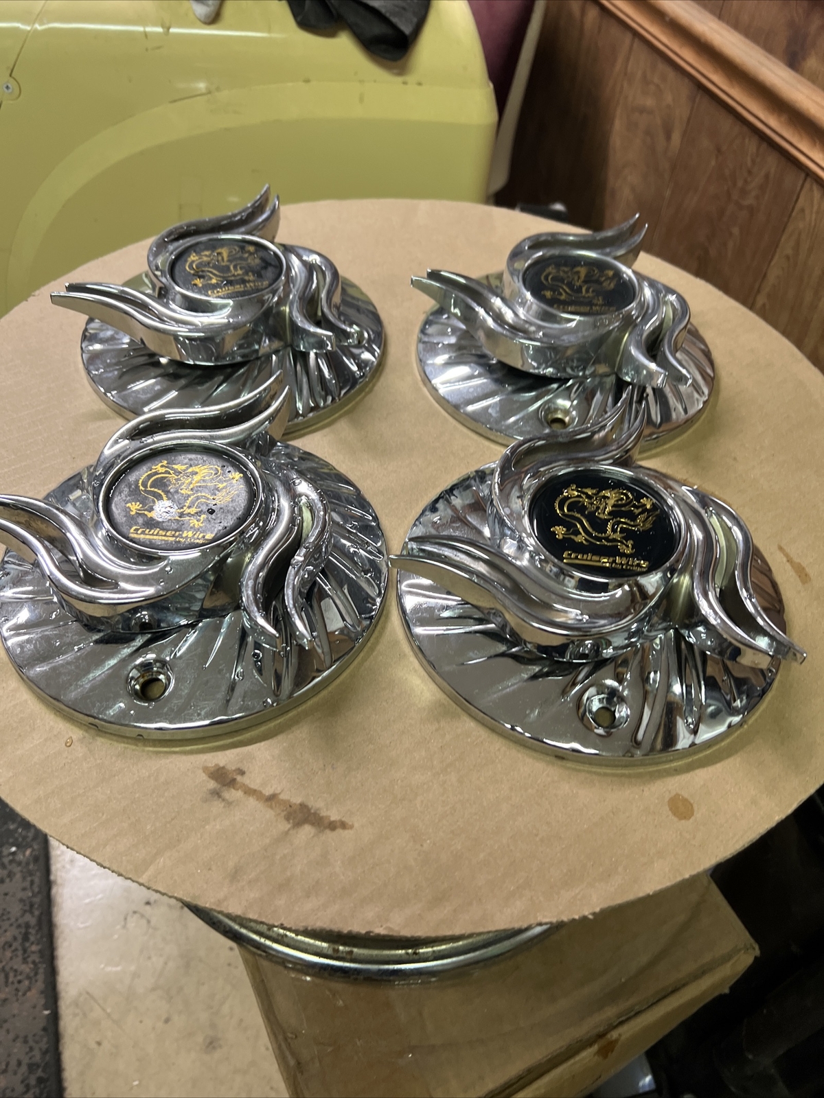 Set Of Four (4) Vintage Wire Wheel Center Caps For Crusier Wire Wheels